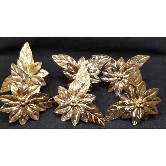 Vintage gold tone poinsetta napkin holders set of 6 - Picture 2 of 9